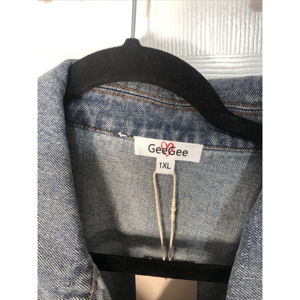 NWT GeeGee Plus - Blue Denim Jacket with Tassel Detailing & Distress - Size 1X - Picture 4 of 13